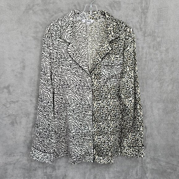 BB Dakota Pajama Top XL Satin Button Up Long Sleeve Animal Print Leopard Zebra - Picture 1 of 12